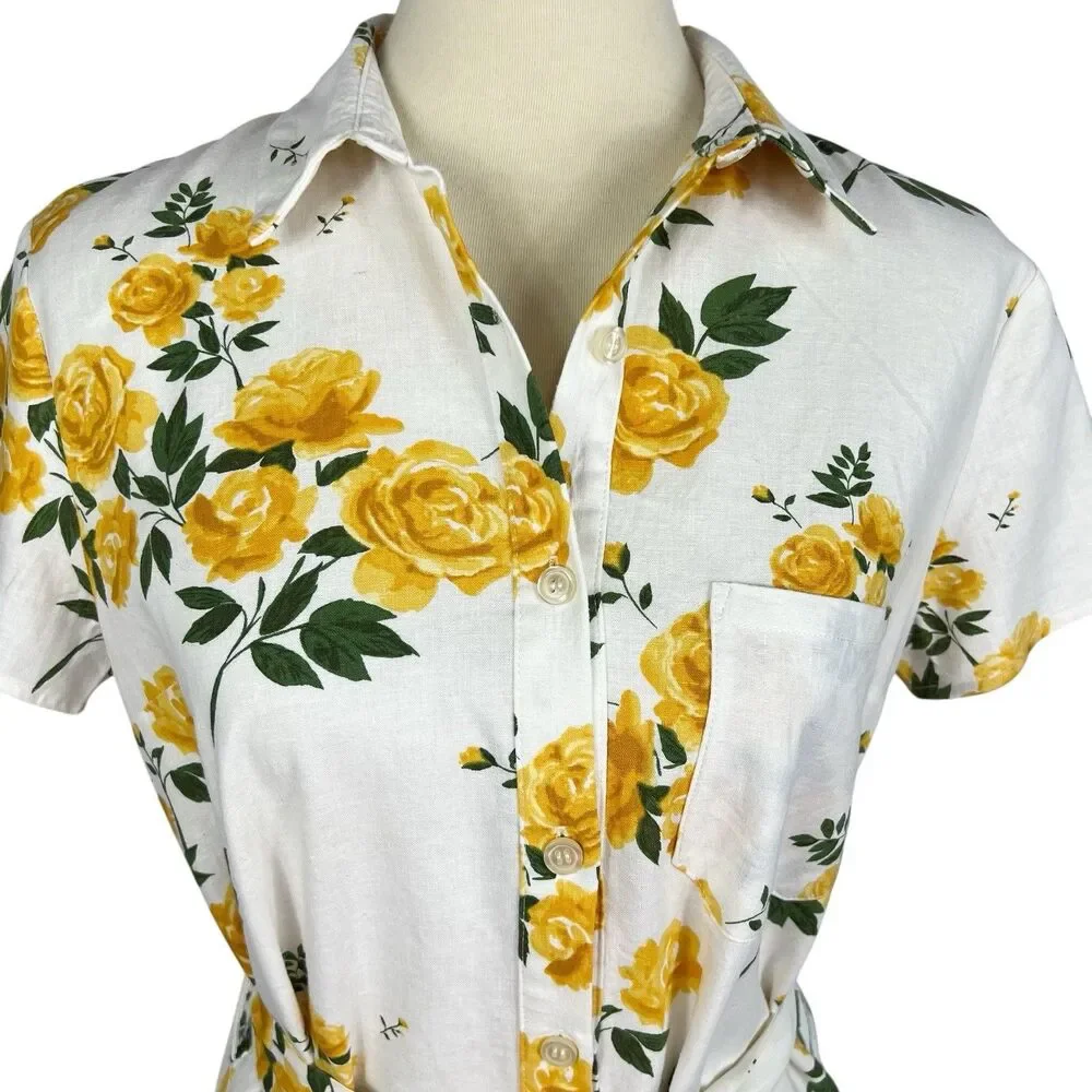L’Academie Revolve Kendra Yellow Rose Floral Belted Mini Shirt Dress Small - Picture 4 of 11